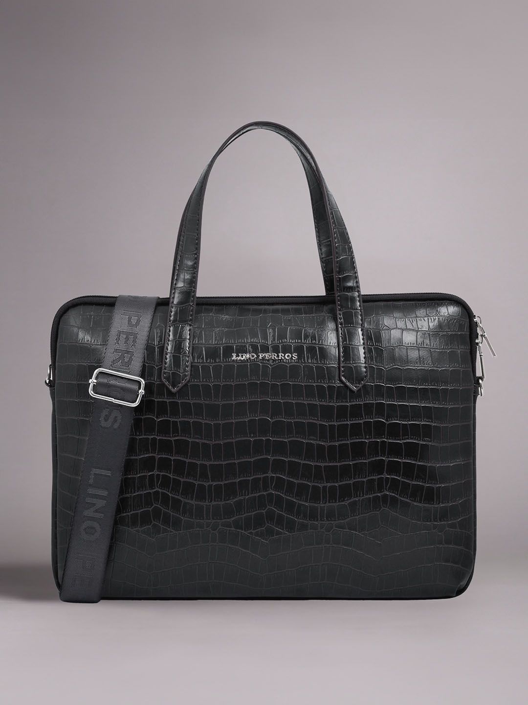 Lino Perros Women Croc Textured Structured Laptop Bag-16 Inches