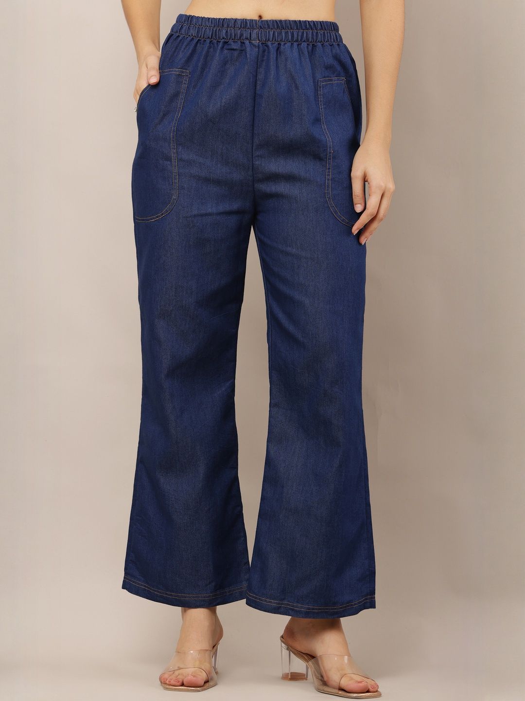Aasma Creatives Women Blue Denim Casual Regular Trousers