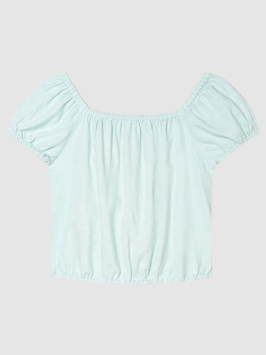 Girls Pure Cotton Square Neck Short Puff Sleeve Crop Top 2