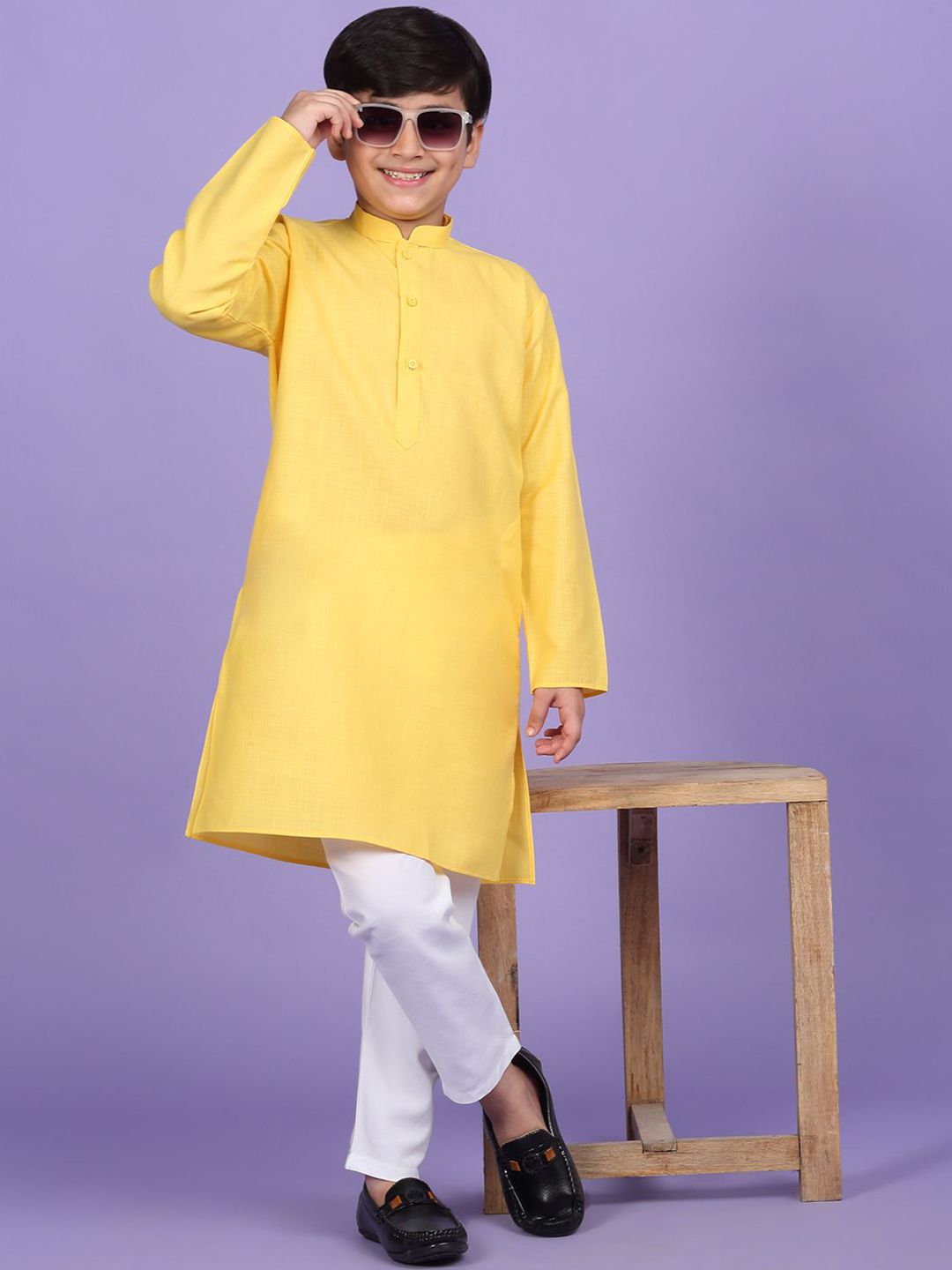 KRAFT INDIA Boys Solid Mandarin Collar Straight Kurta