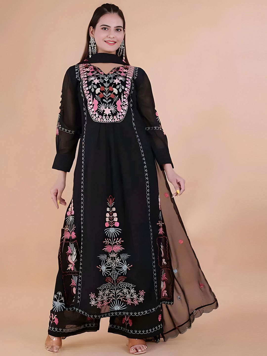 Maeswag Women Ethnic Motifs Embroidered Kurta with Palazzo & Dupatta