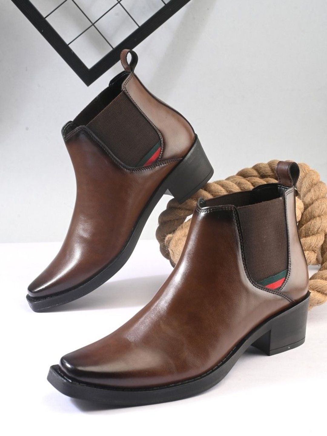 Provogue Men Mid-Top Ankle Square Toe Chelsea Boots