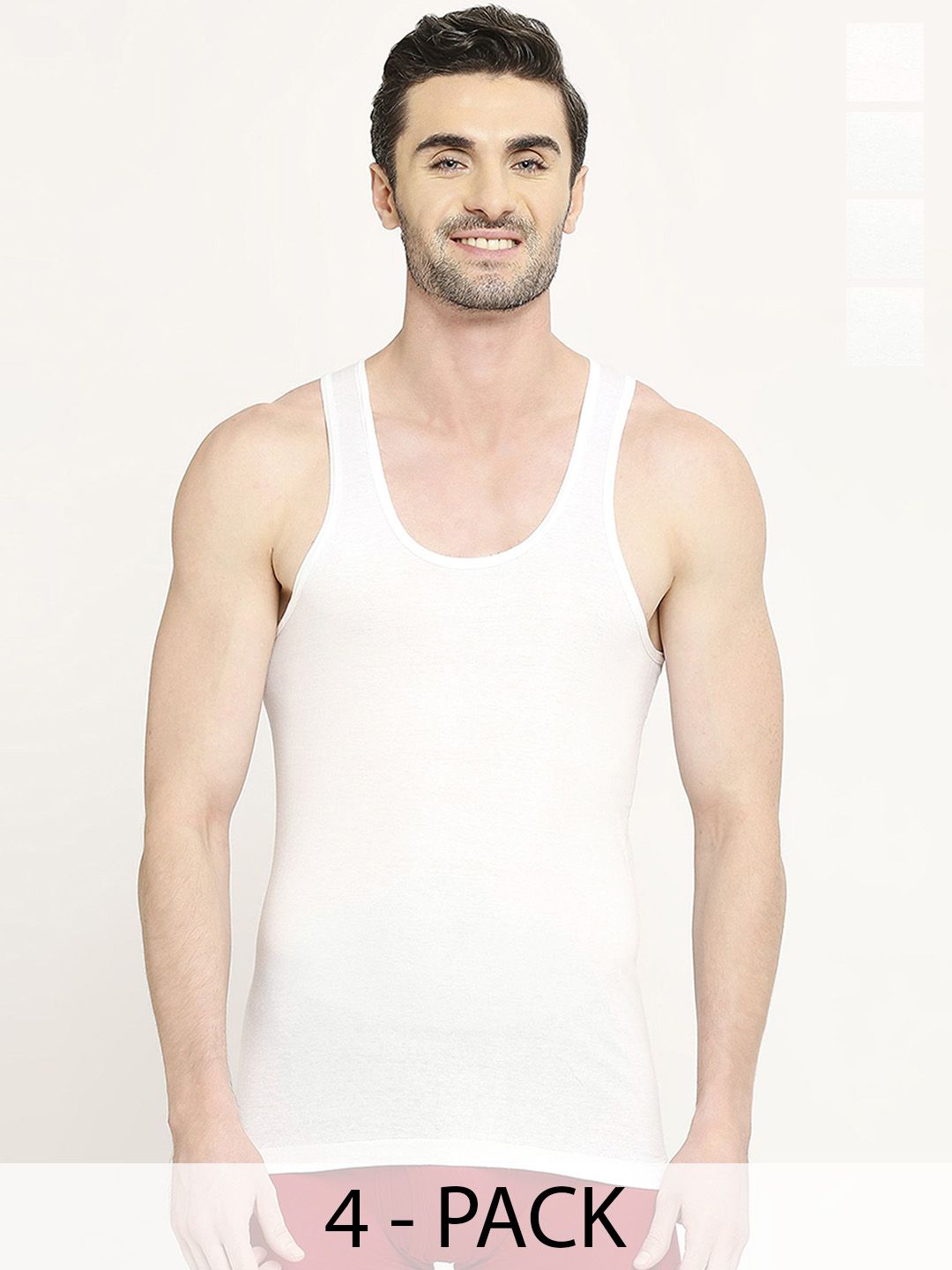 VIP Supreme Men Pack Of 4 Solid Sleeveless Cotton Innerwear Vests