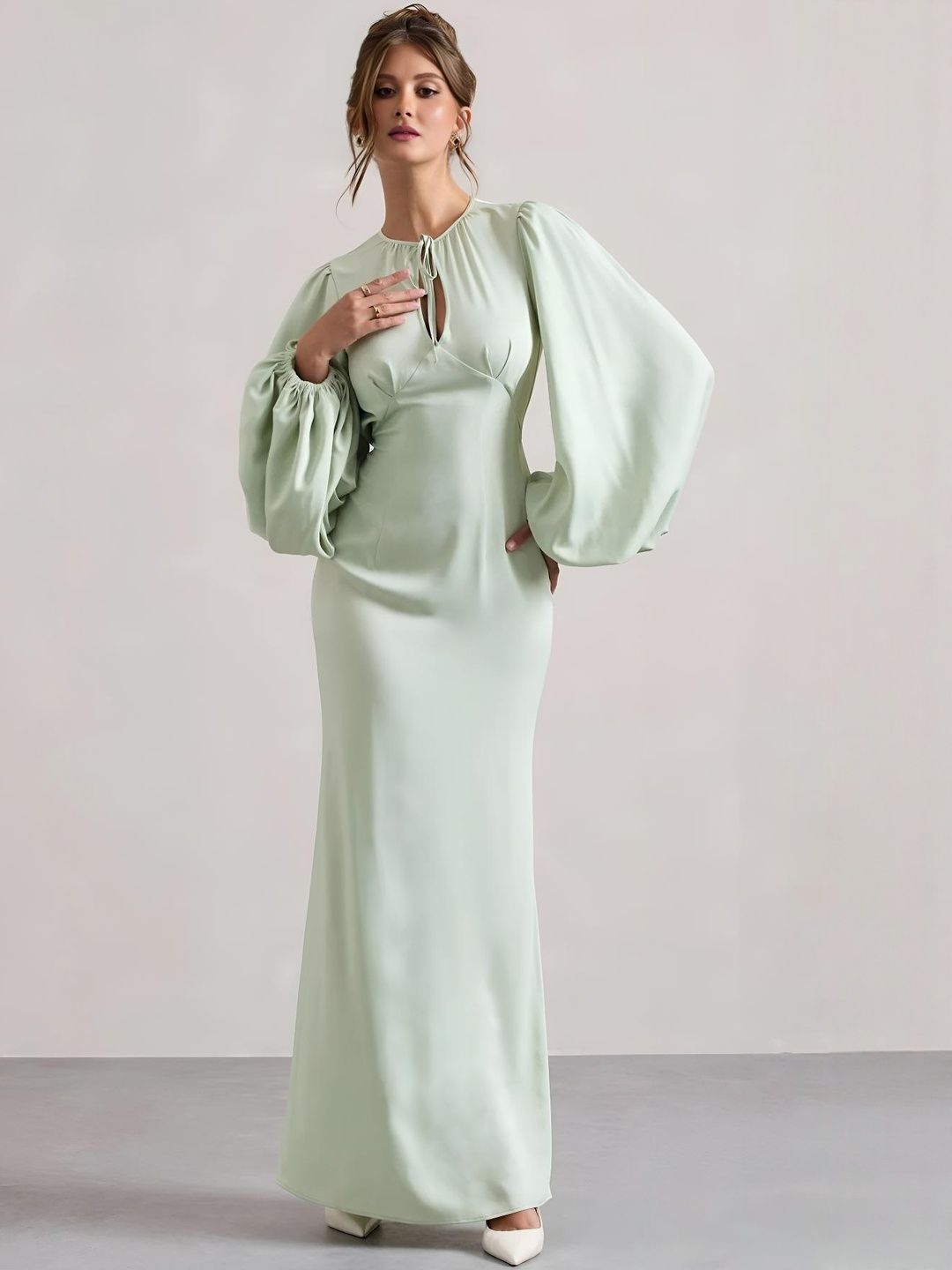 WANQUILA Women Bishop Sleeve PolyCrepe Sheath Maxi Dress