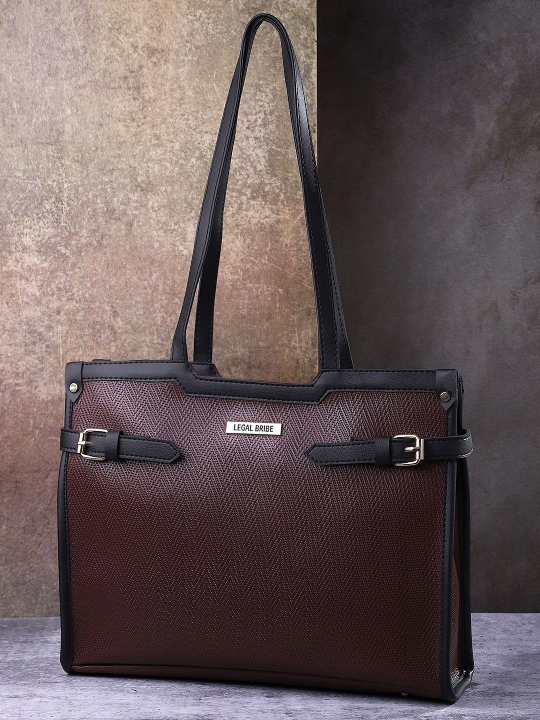 LEGAL BRIBE Solid Buckle Detail Medium Shopper Tote Bag