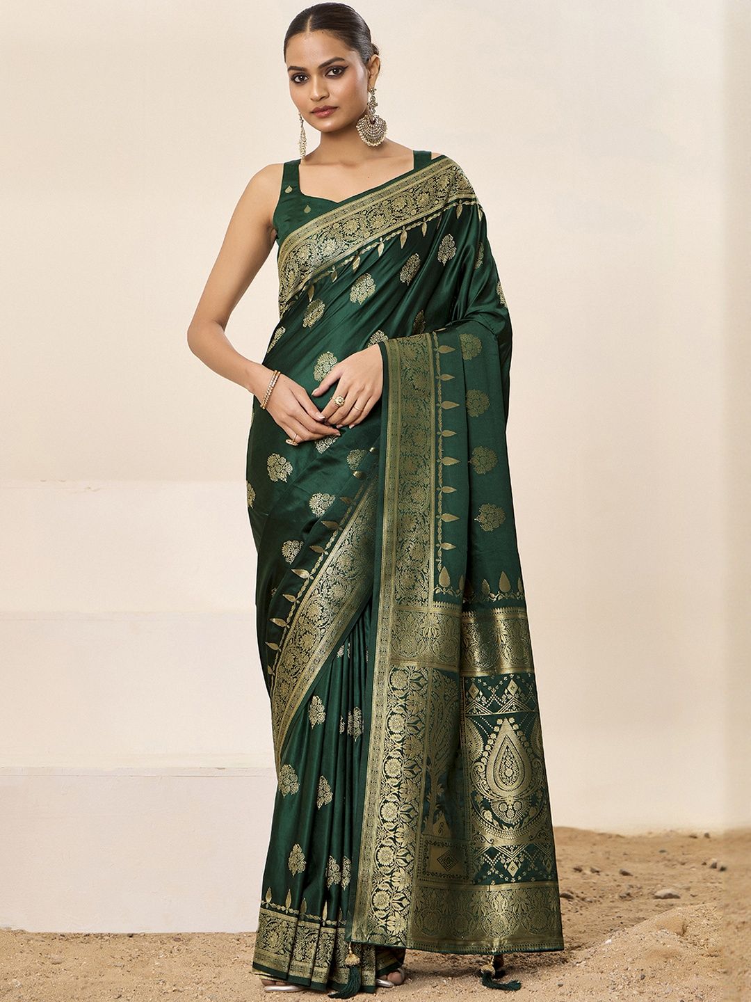HERE&NOW Floral Woven Design Zari Satin Saree