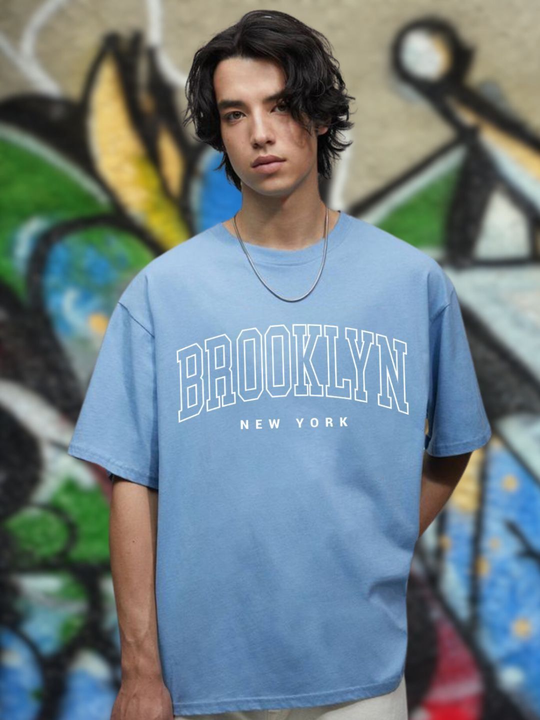 Brooklyn Typography Printed Oversized Cotton T-shirt