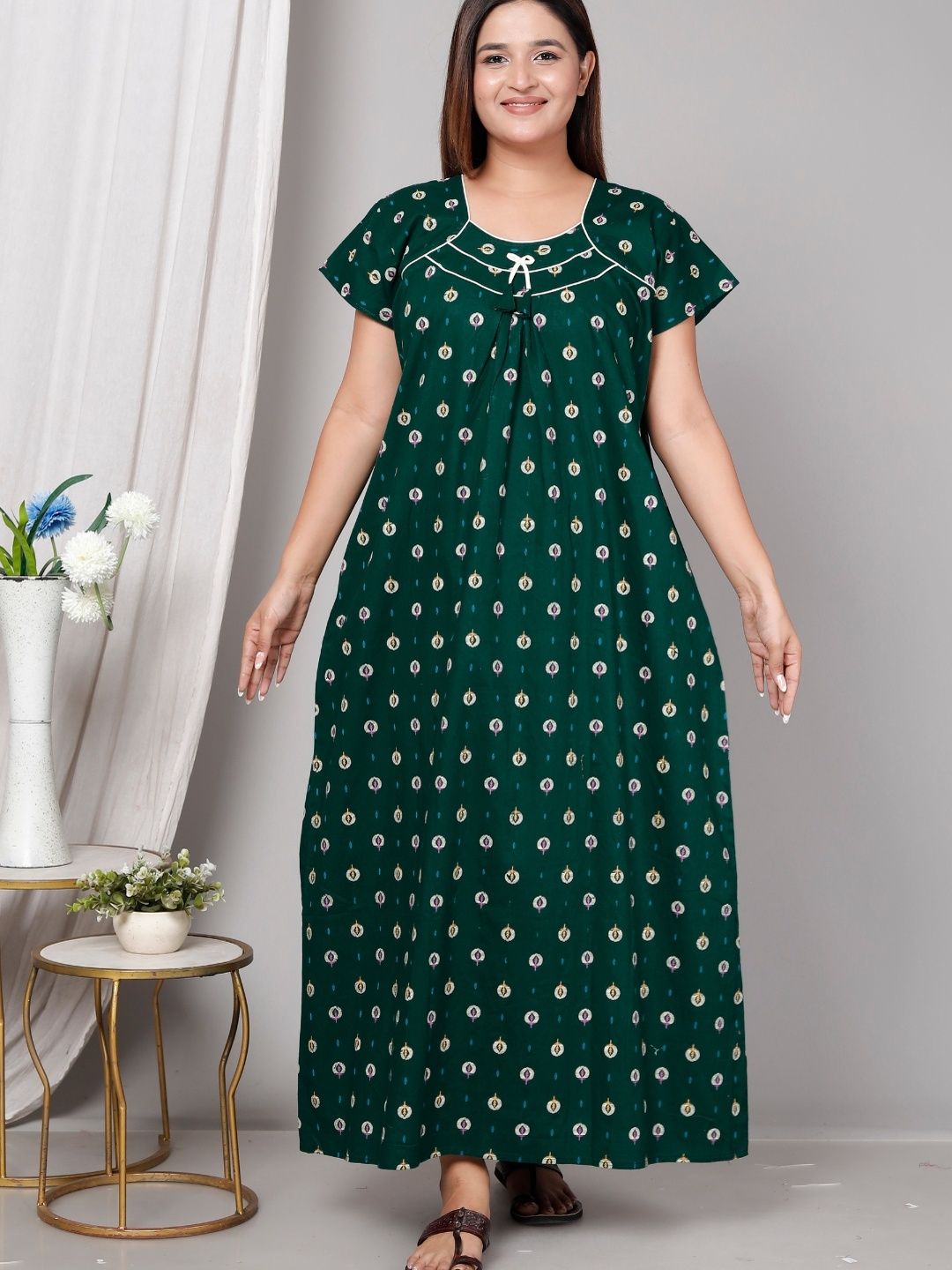 HARGUN NIGHT WEAR Women Pure Cotton Printed Nightdress