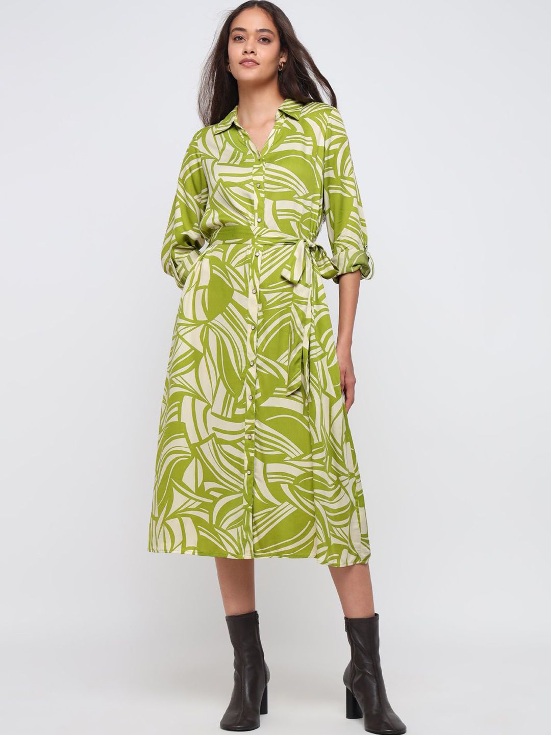 COVER STORY Women Printed Satin A-Line Midi Dress