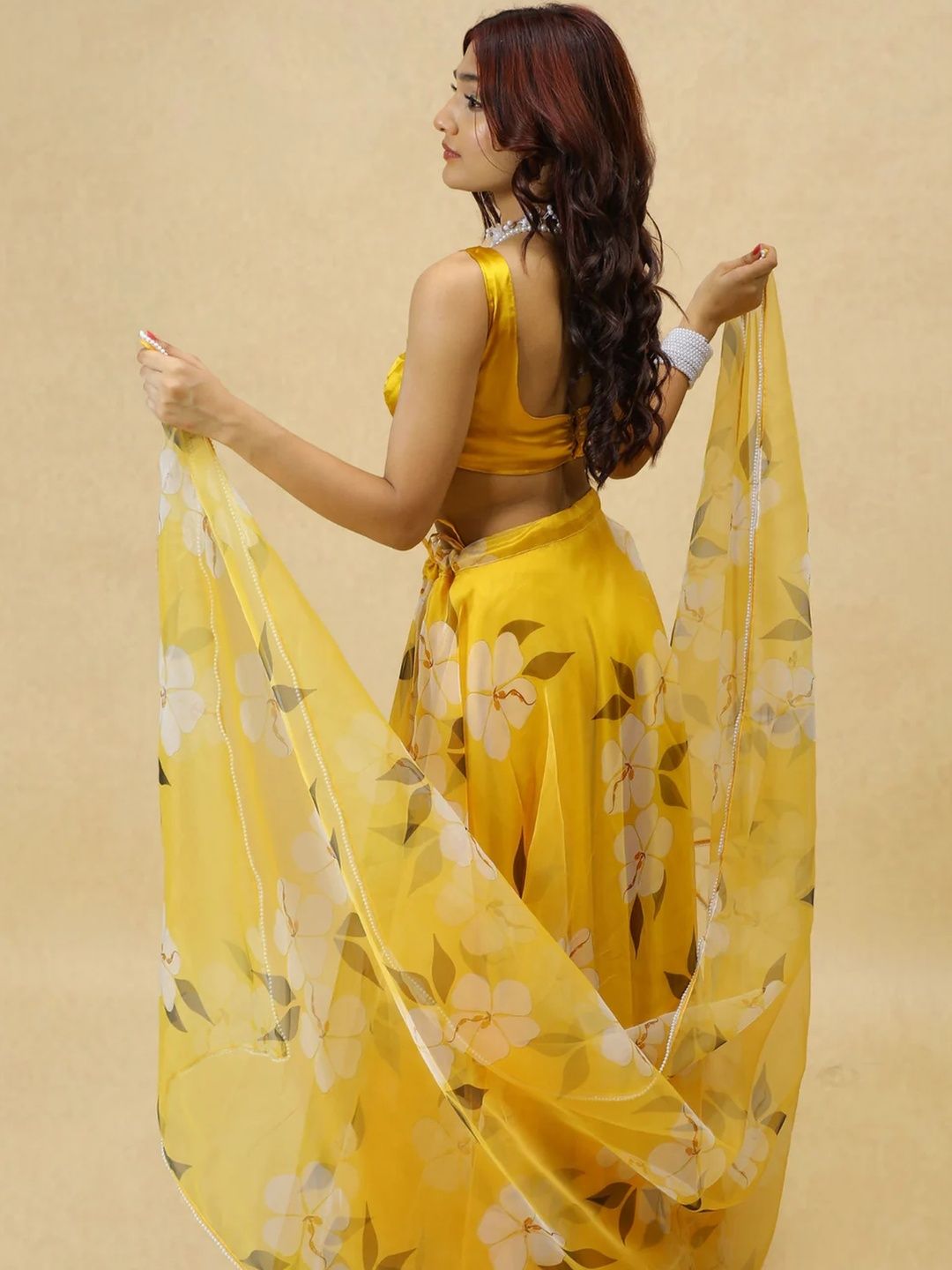 Printed Organza Semi Stitched Lehenga & Ready to Wear Blouse With Dupatta 6