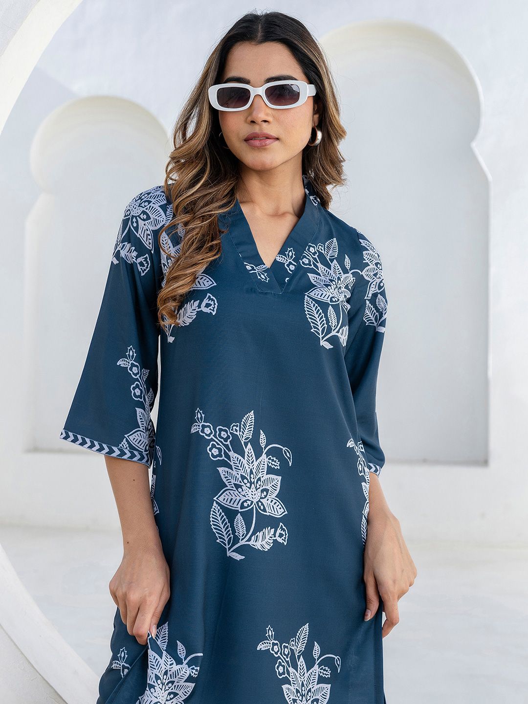 Skylee Pop Printed Rama Blue Cotton Blend Co Ords for Women