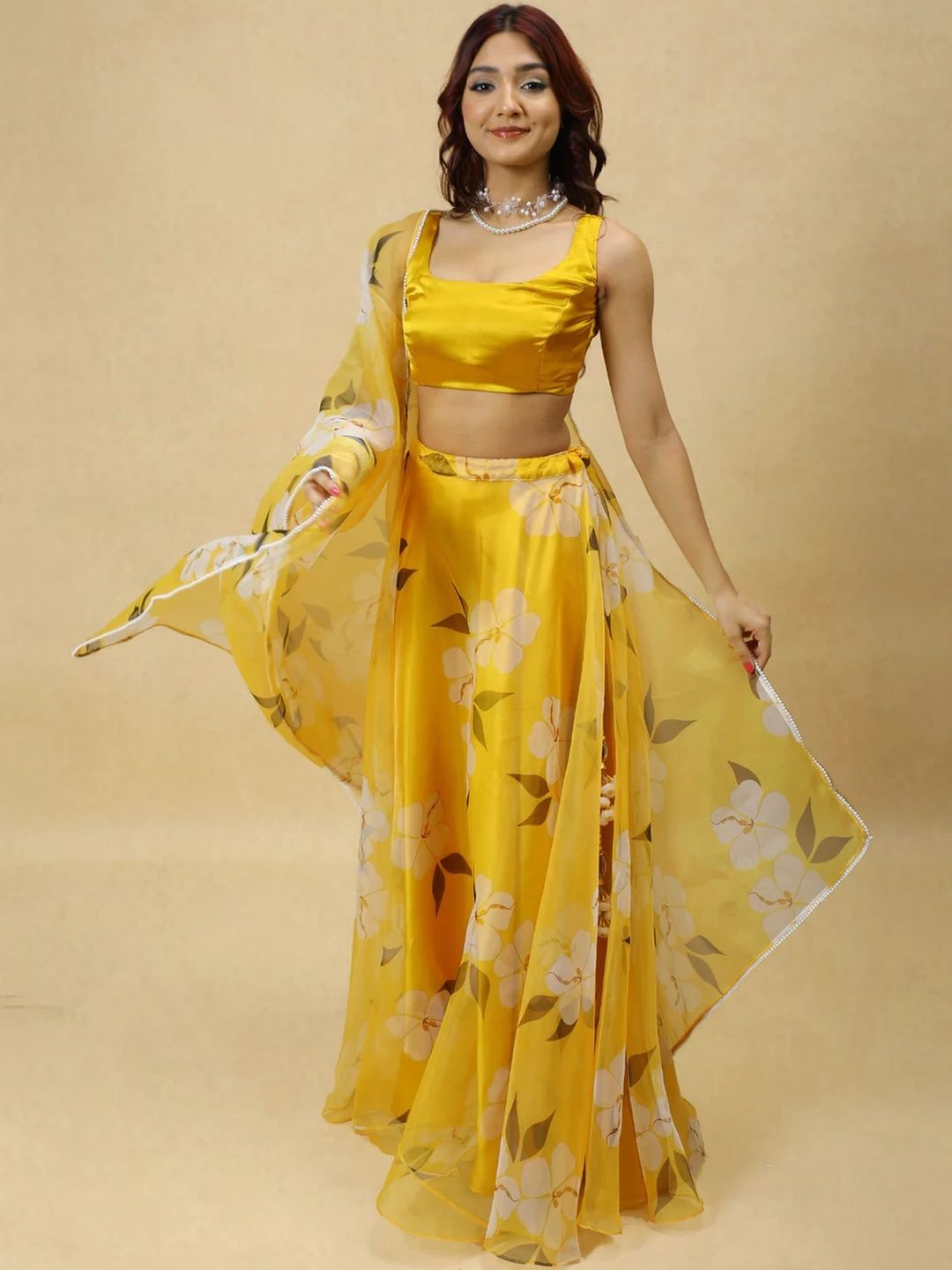 Printed Organza Semi Stitched Lehenga & Ready to Wear Blouse With Dupatta 4
