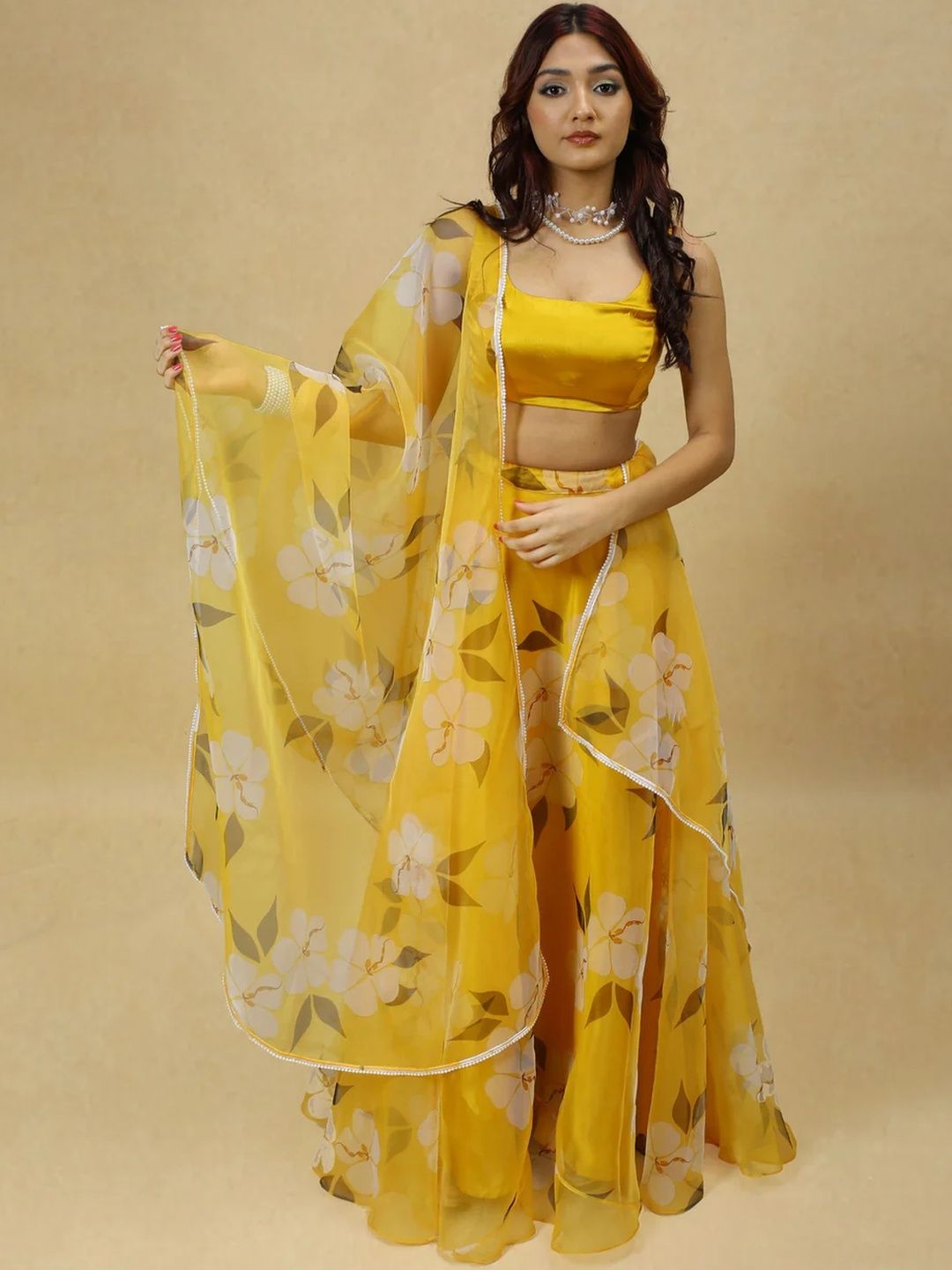 Printed Organza Semi Stitched Lehenga & Ready to Wear Blouse With Dupatta 2