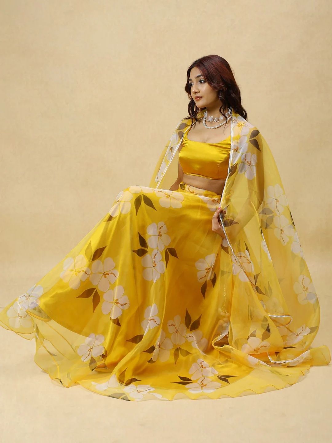 Printed Organza Semi Stitched Lehenga & Ready to Wear Blouse With Dupatta 7