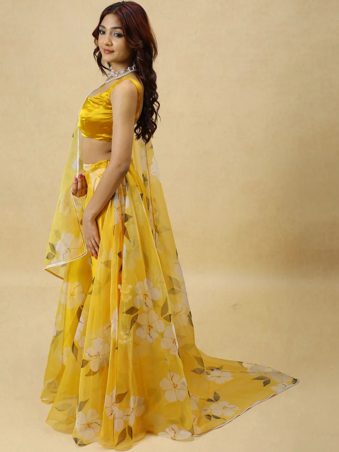 Printed Organza Semi Stitched Lehenga & Ready to Wear Blouse With Dupatta 3