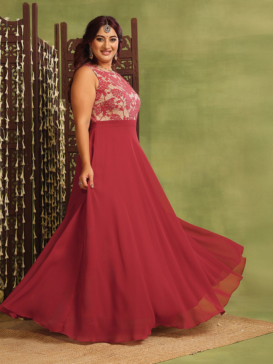 Buy Miss Chase A+ Plus Size Women Self Design Georgette Maxi Ethnic Dress -  - Apparel for Women