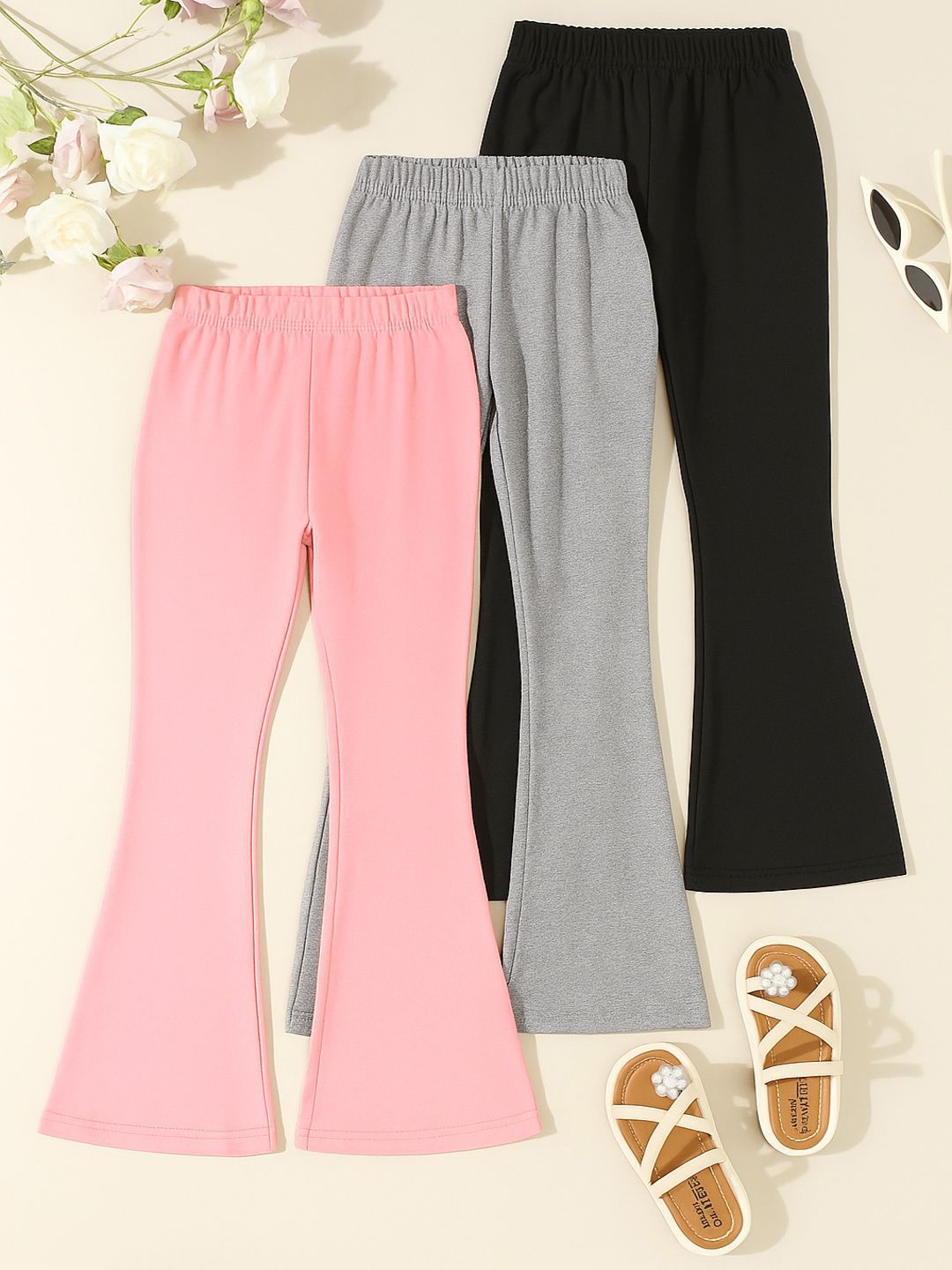 Girls Pack Of 3 Wide Leg Mid-Rise Trousers 5