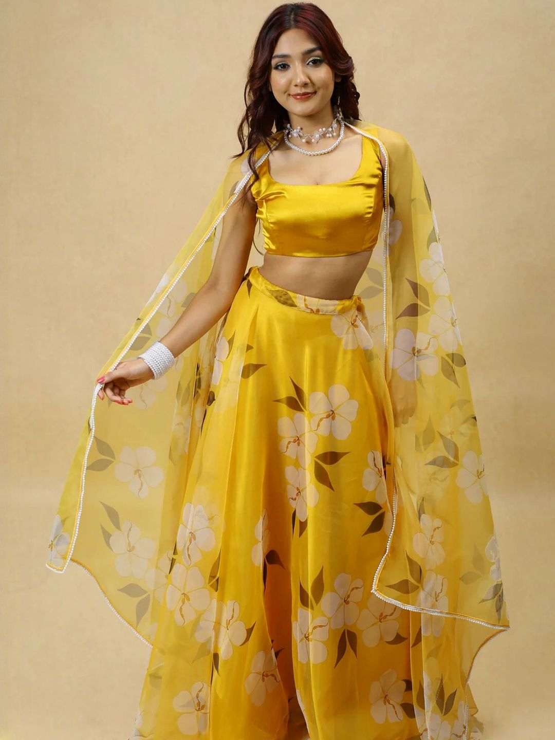 Printed Organza Semi Stitched Lehenga & Ready to Wear Blouse With Dupatta 5