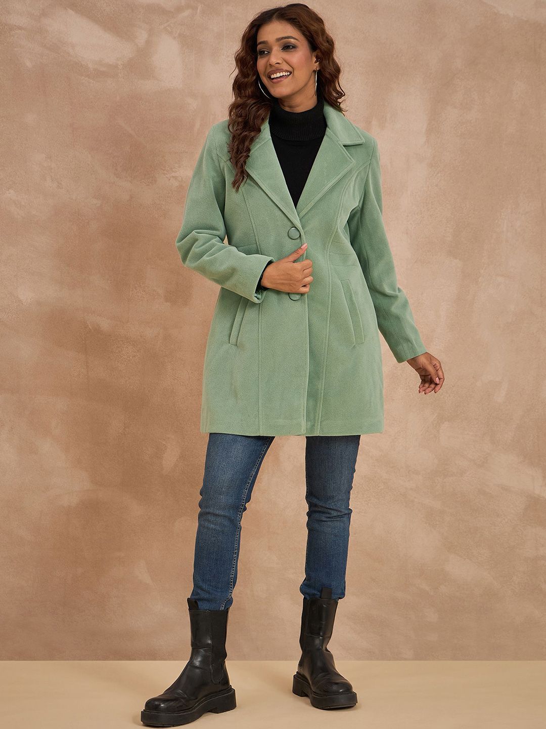 CLAPTON Women Lad Blazer With Notch Lapel & Button Closure