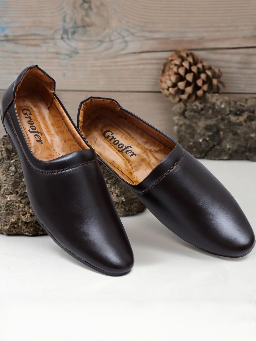 Groofer Men Brown Synthetic Leather Mid Top Round Toe Loafers