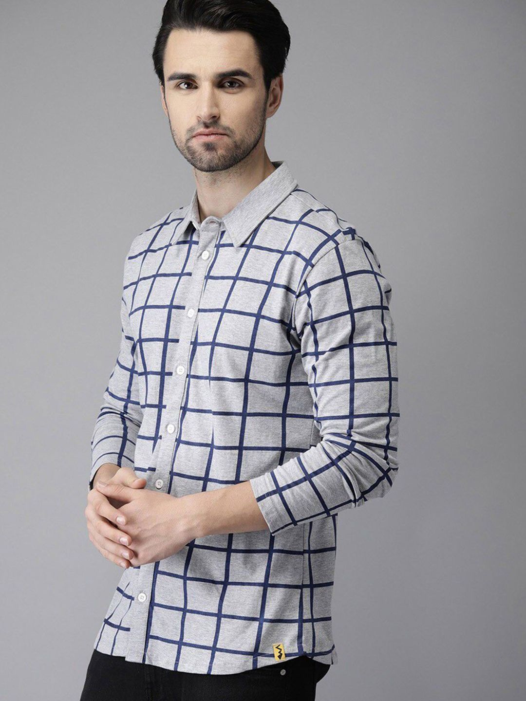 CAHOOT Comfort Checked Geometric Printed Spread Collar Long Sleeves Cotton Shirt