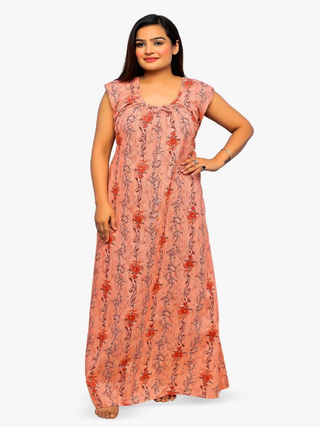 ANKONA Women Pure Cotton Sleeveless Maxi Nightdress