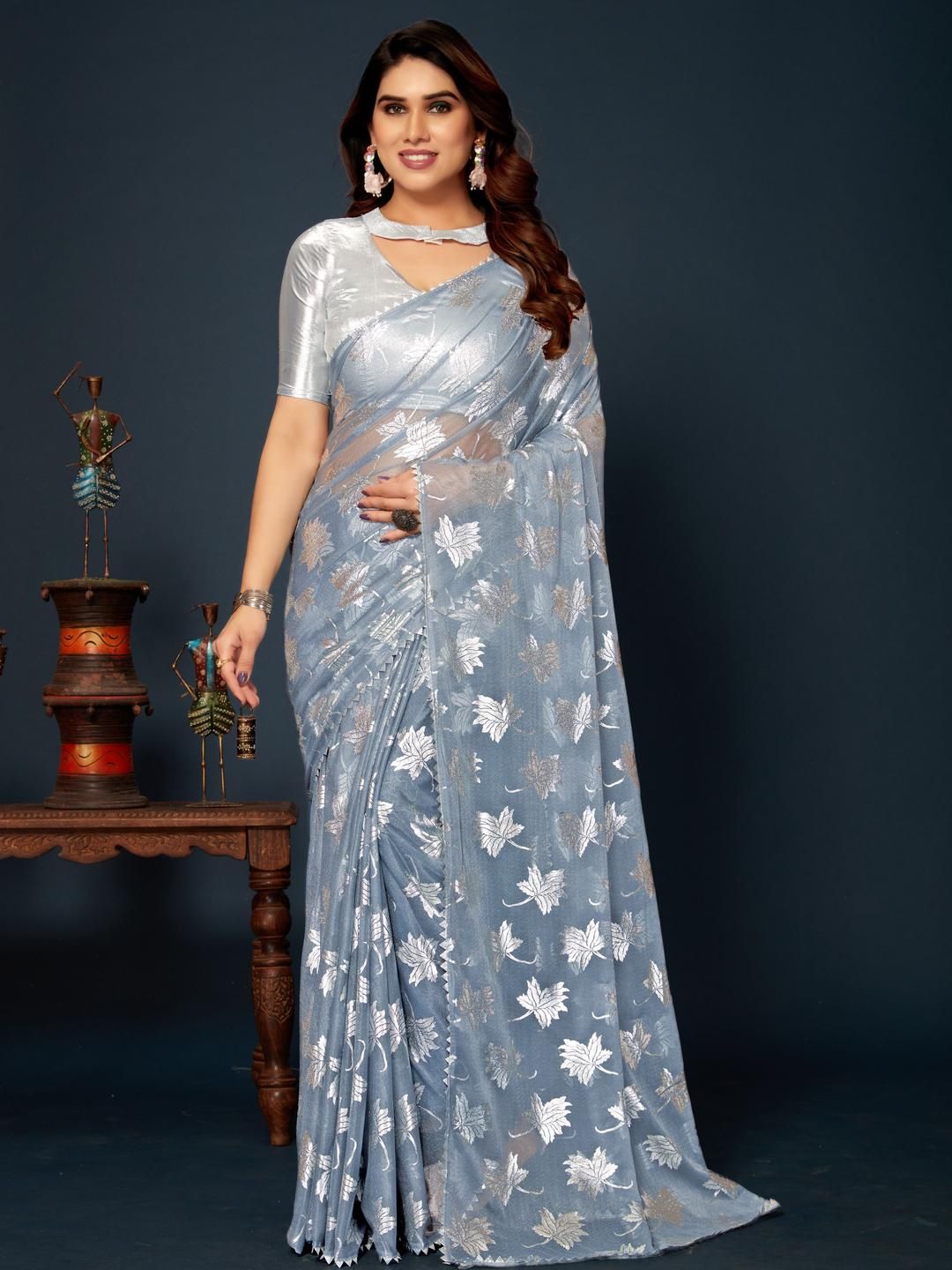 REDFISH Ethnic Motif Printed Gotta Patti Saree