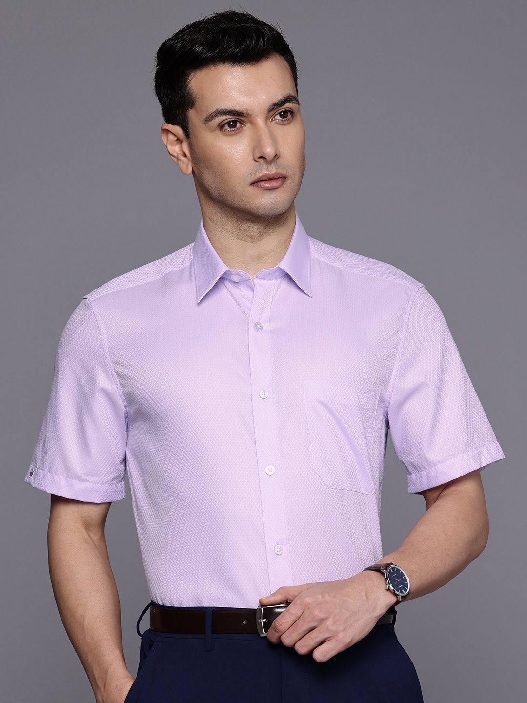 Louis Philippe Self Design Textured Pure Cotton Formal Shirt