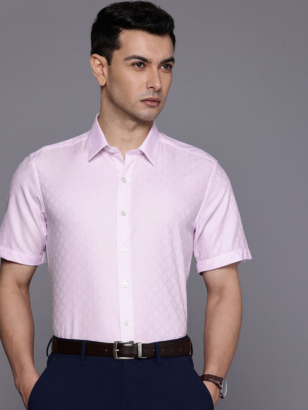 Louis Philippe Pure Cotton Self Design Textured Slim Fit Formal Shirt