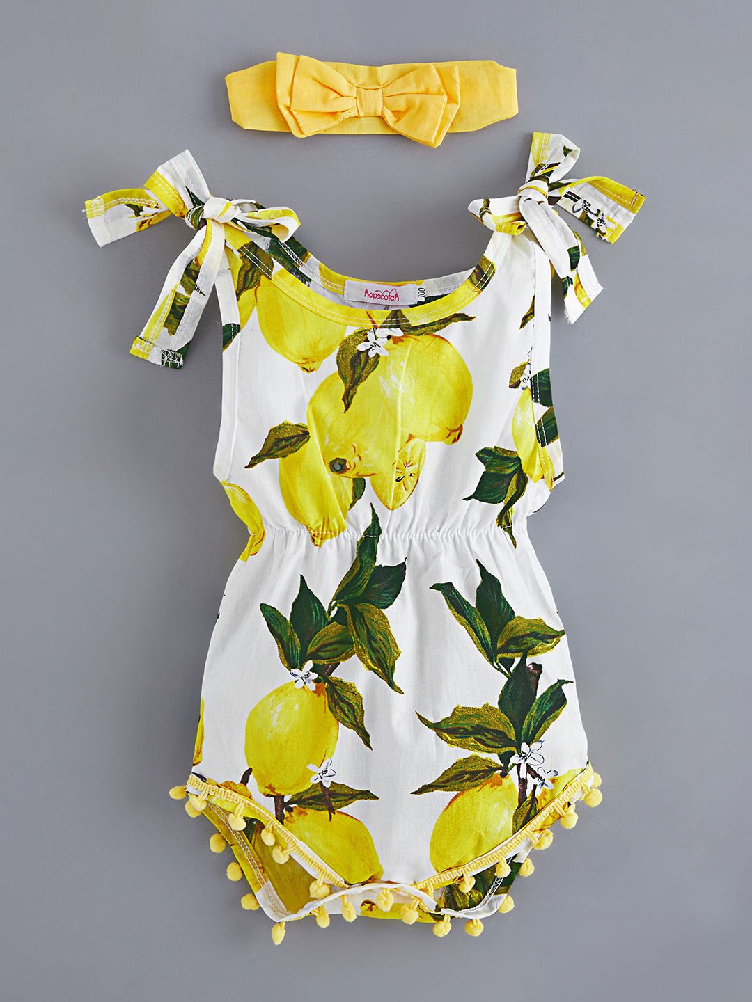 Hopscotch Girls Yellow Lemon Drop Tie-up Onesie