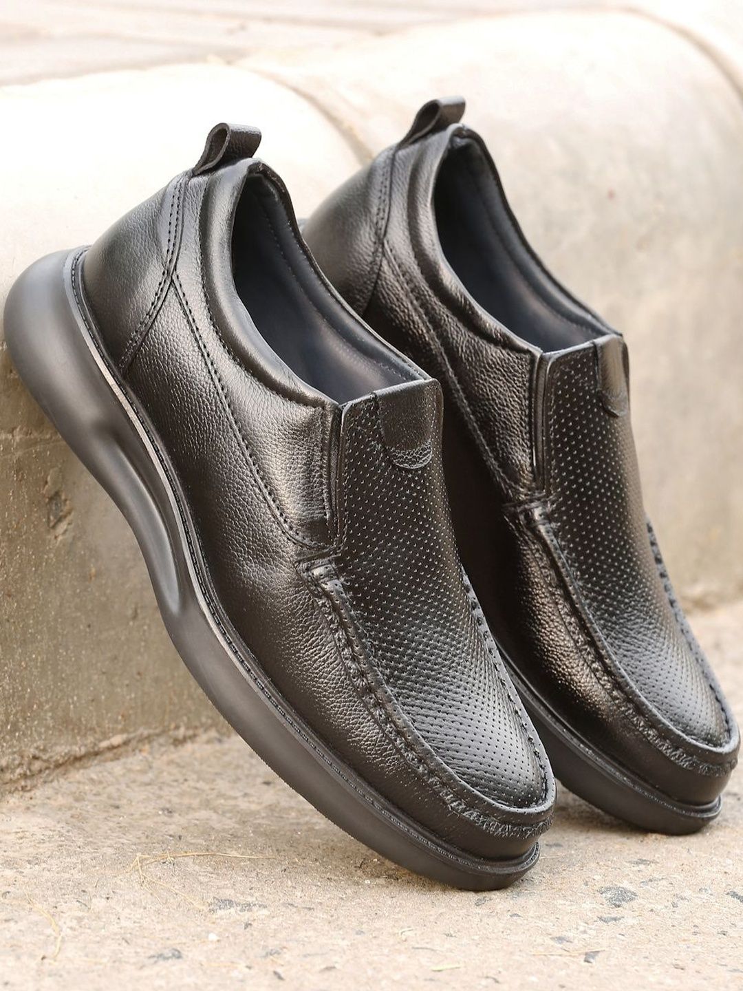 Kosher Men Leather Slip-On Perforated Formal Loafers