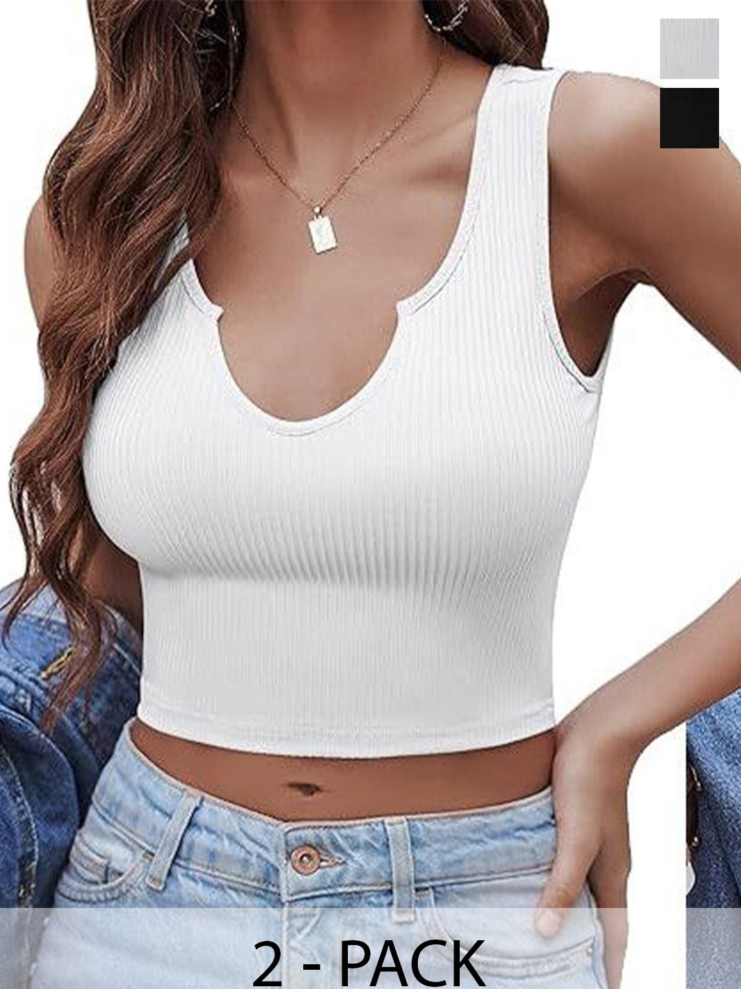 MIXFIT Pack of 2 Ribbed Scoop Neck Crop Top