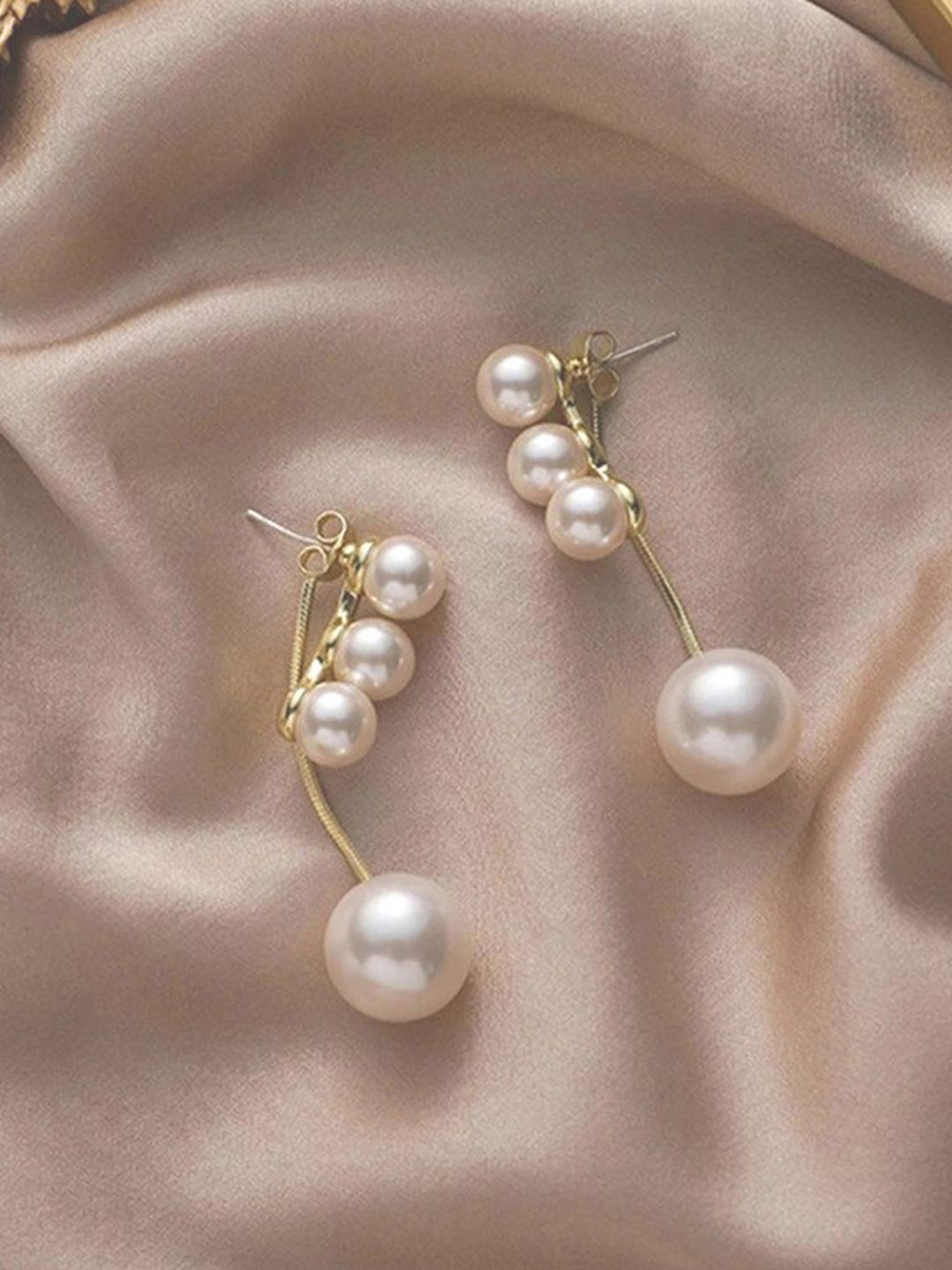 GOLDIWALA Korean Gold-Plated Pearls Beaded Spherical Shaped Drop Earrings