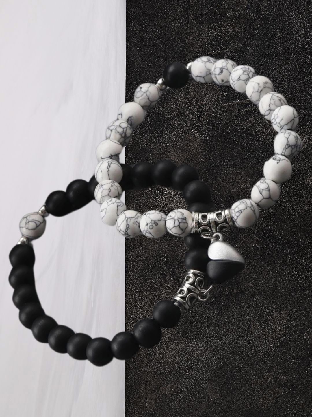 Saisadan Jewels Men Set Of 2 Silver Plated Artificial Beaded Elasticated Bracelet