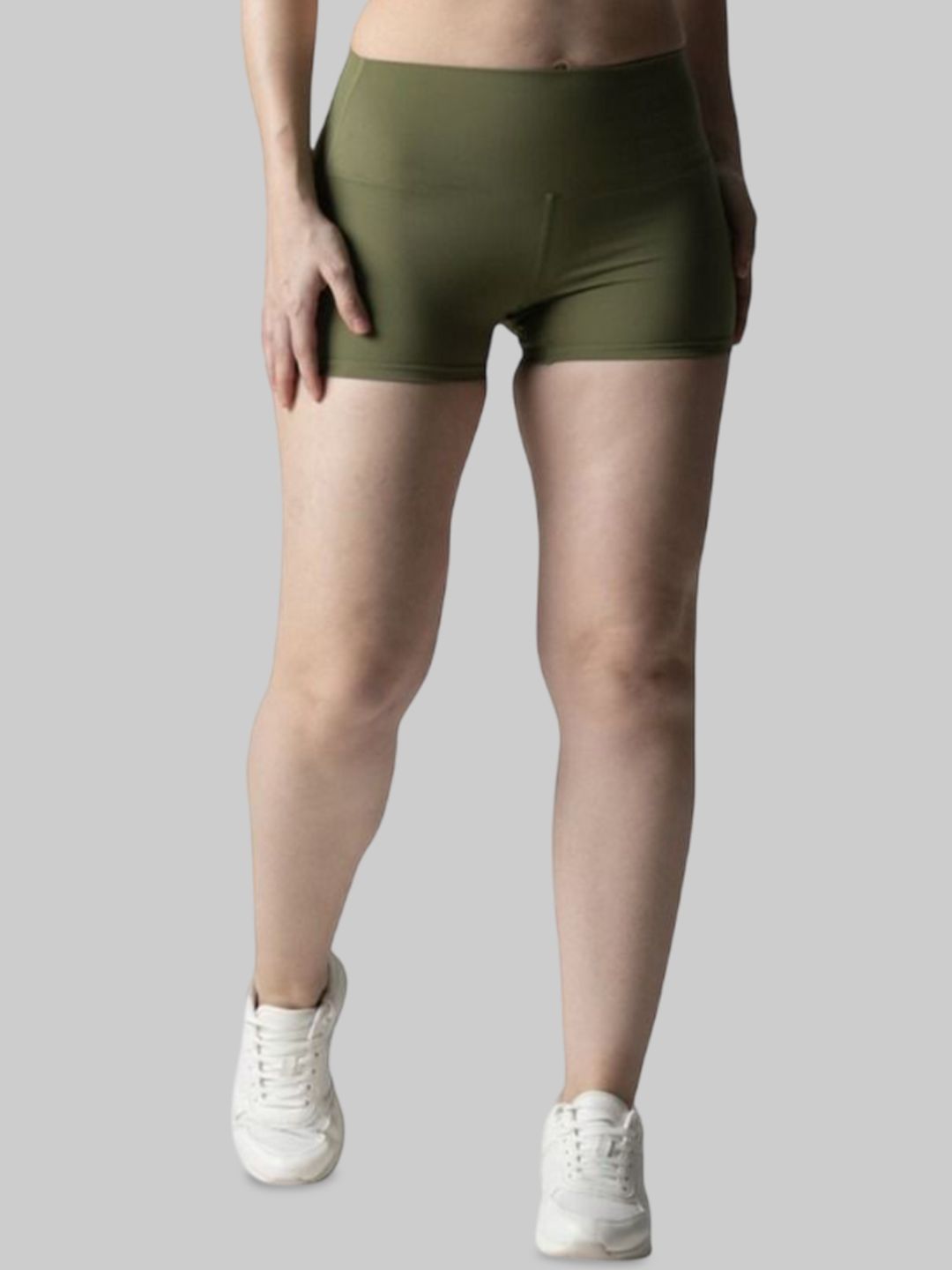 STRCH Women Olive Slim Fit Sports Nylon Shorts with Antimicrobial Technology