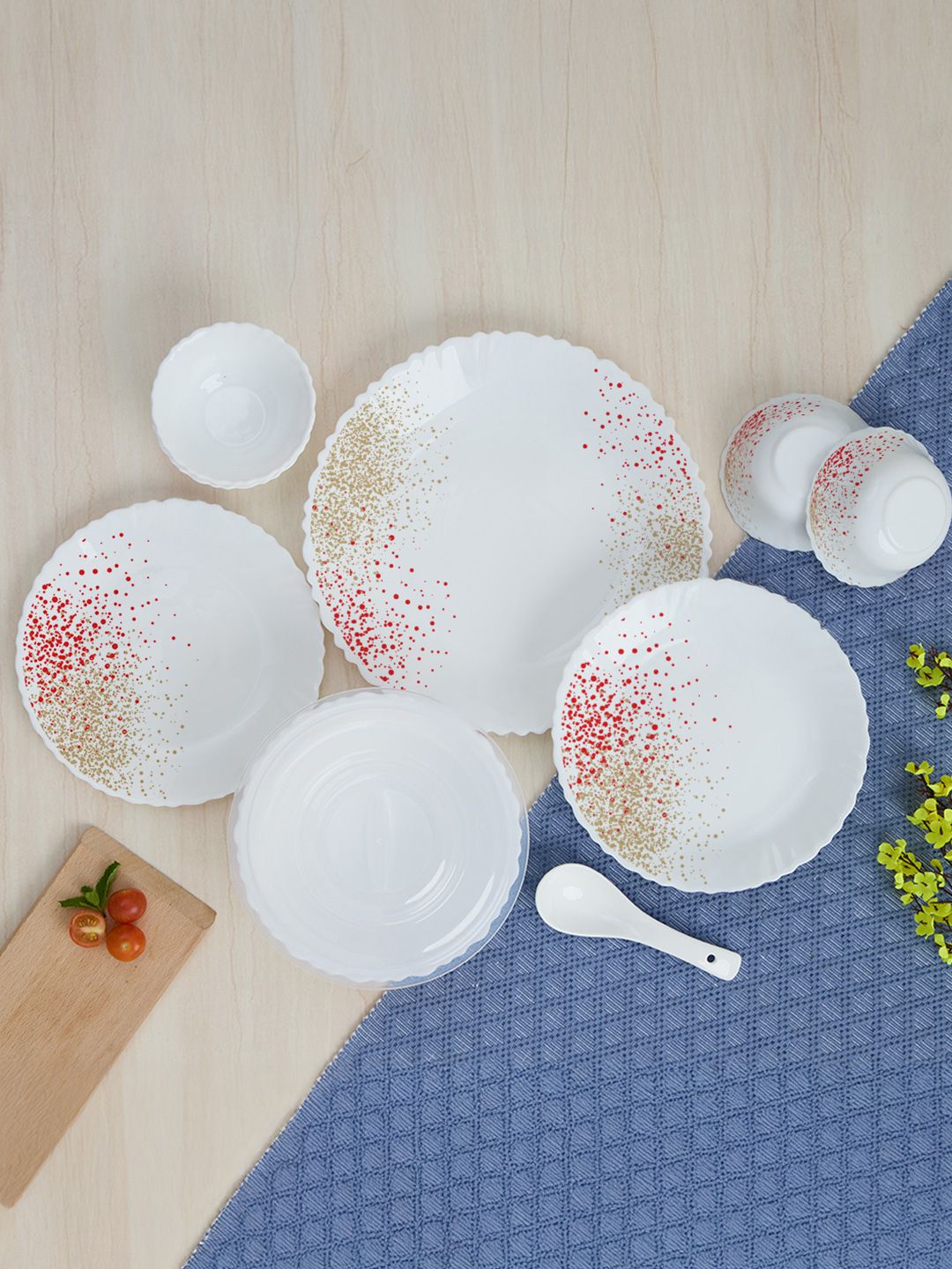 Larah by Borosil 34 Pieces Jupiter Series Opalware Microwave & Dishwasher Safe Dinner Set