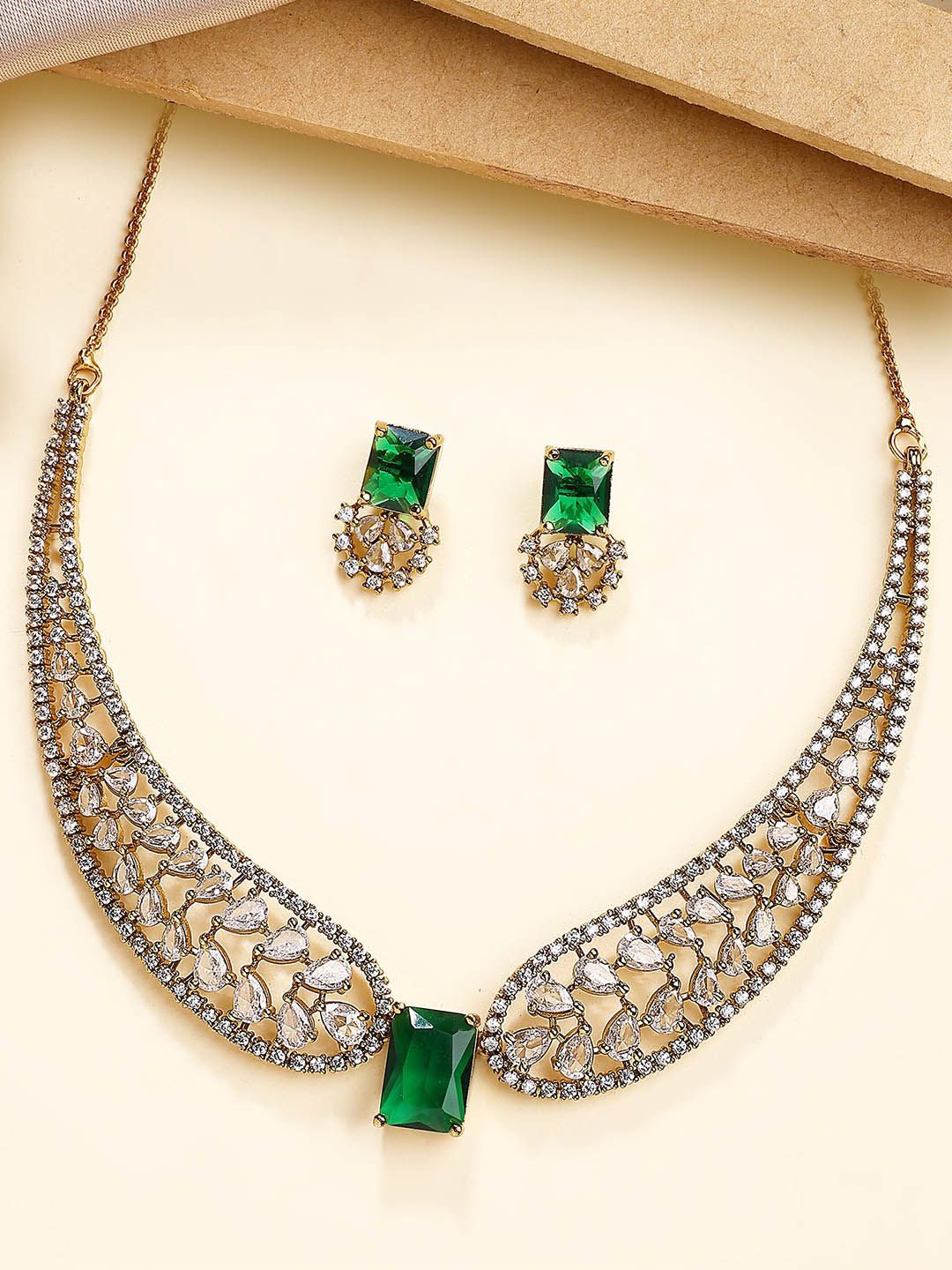 KARATCART Gold-Plated American Diamond Stone-Studded Jewellery Set