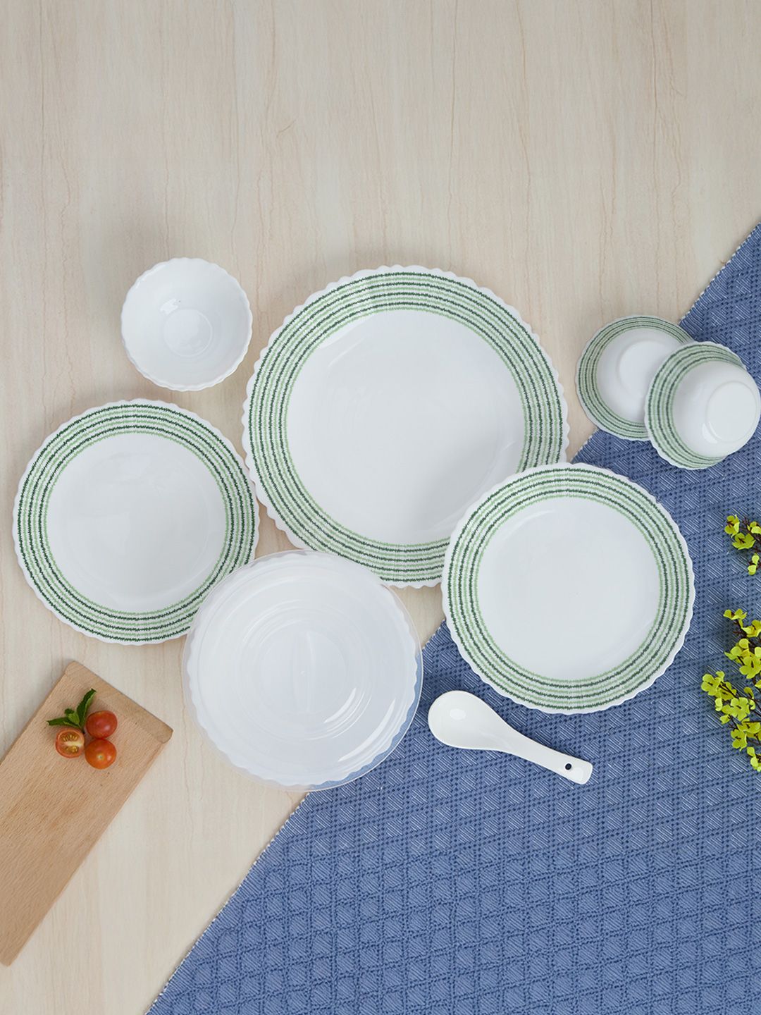 Larah by Borosil 34 Pieces Jupiter Series Opalware Microwave & Dishwasher Safe Dinner Set