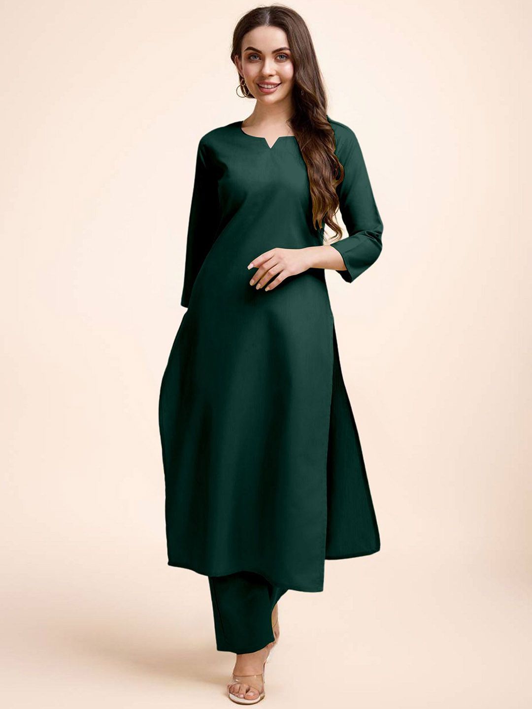 JDS LIFESTYLE Notch Neck Cotton Silk Straight Kurta With Trousers