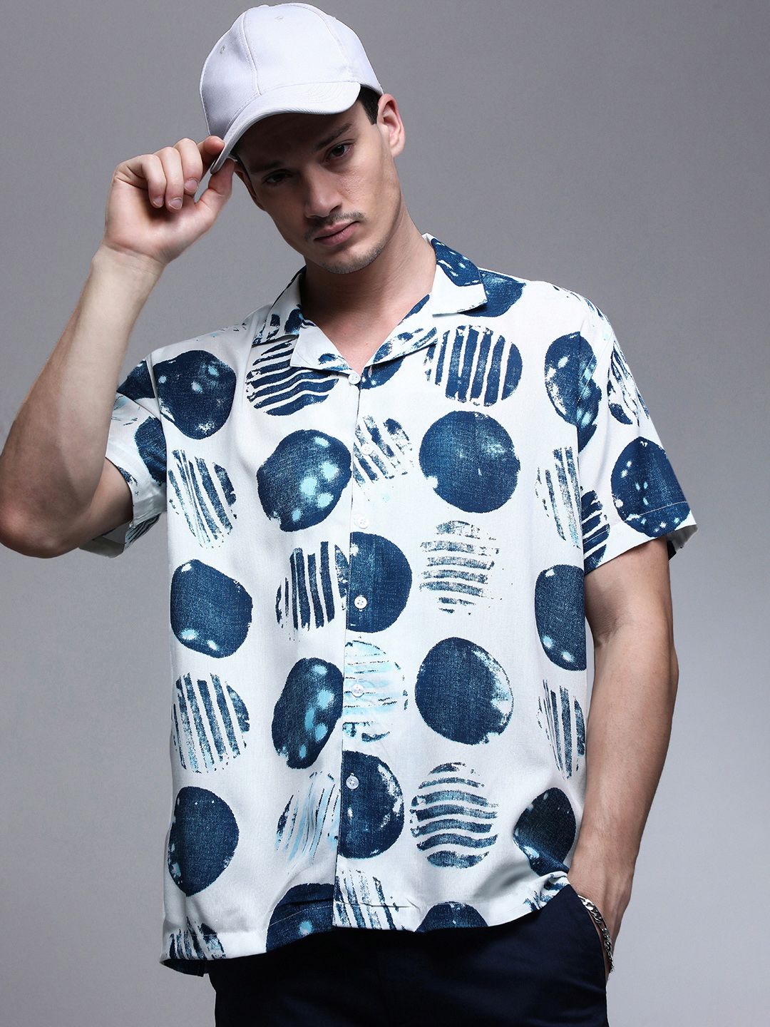 Paper Cut Oversized Printed Spread Collar Casual Shirt