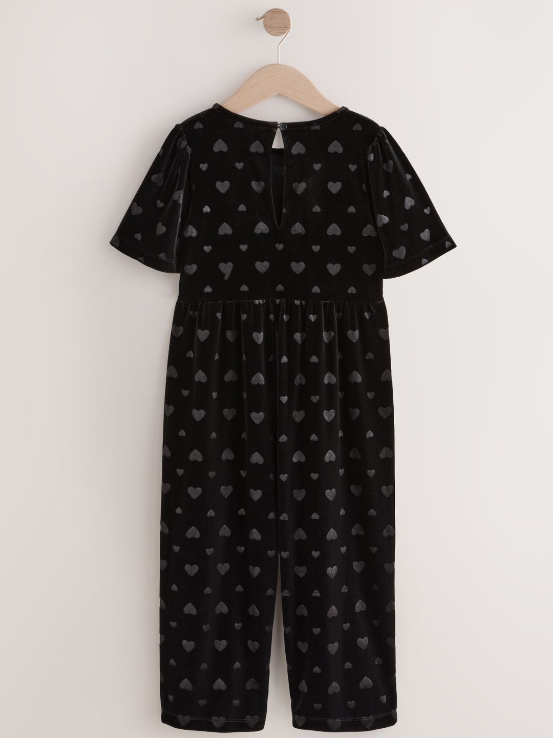 Girls Heart-Shaped Embossed Velour Basic Jumpsuit 2