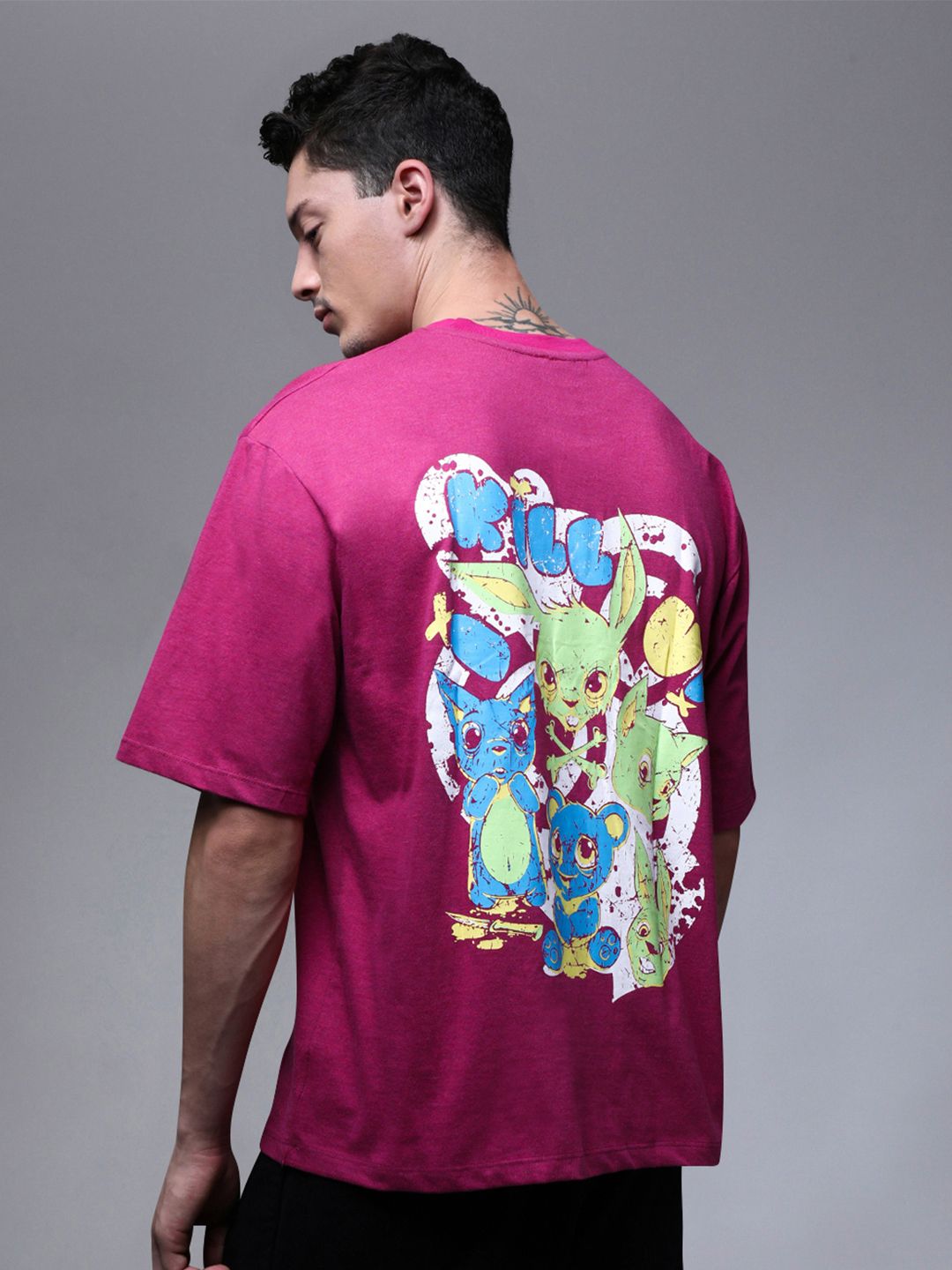Paper Cut Oversized Round Neck Cotton Printed T-shirt