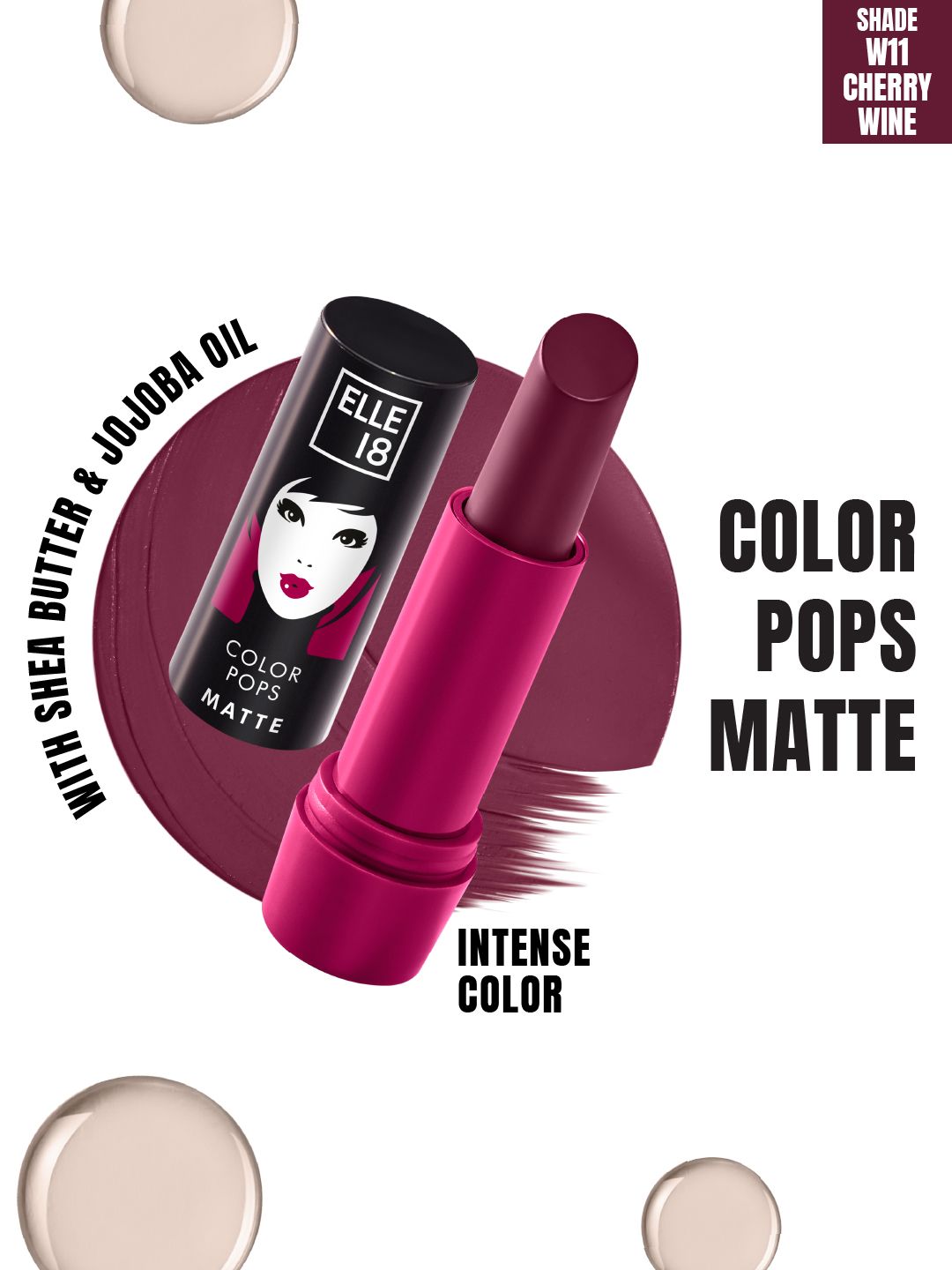 ELLE 18  Color Pop Moisturising Matte Lip Color With Jojoba Oil 4.3g - W11 Cherry Wine