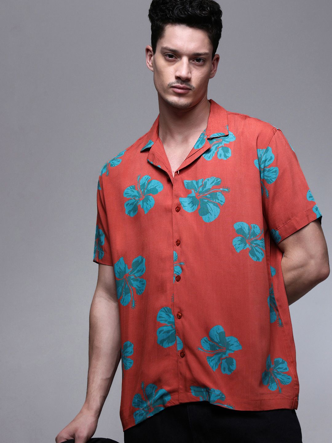 Paper Cut Oversized Printed Spread Collar Casual Shirt