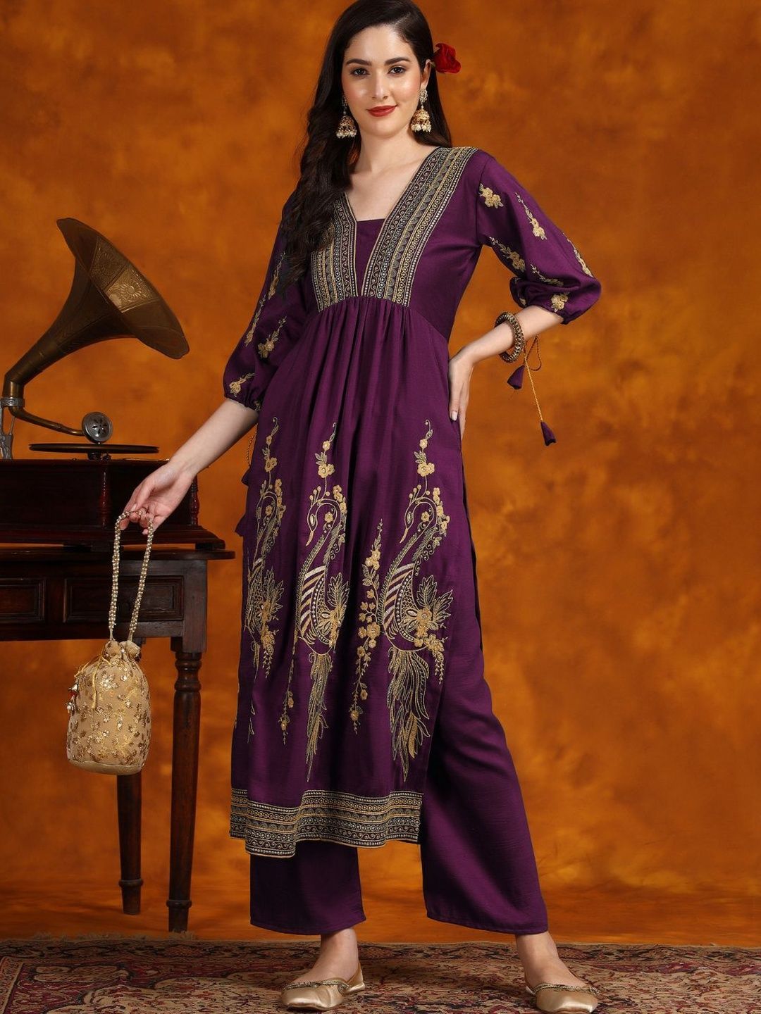 KALINI Women Embroidered Viscose Rayon A-Line Kurtas