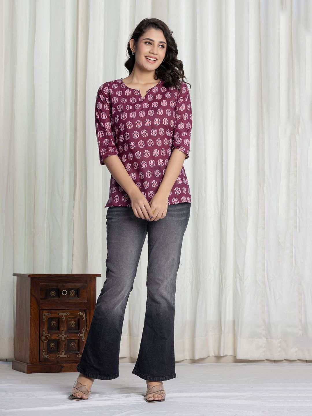 Krati Creations Women Printed Cotton Top