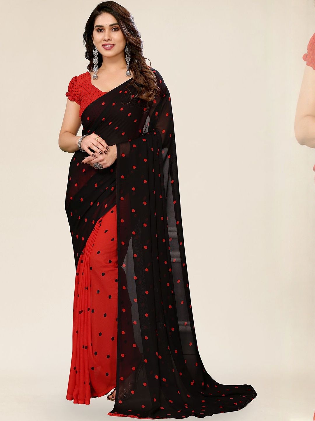 Moda Rapido Red Printed Poly Georgette  Sarees