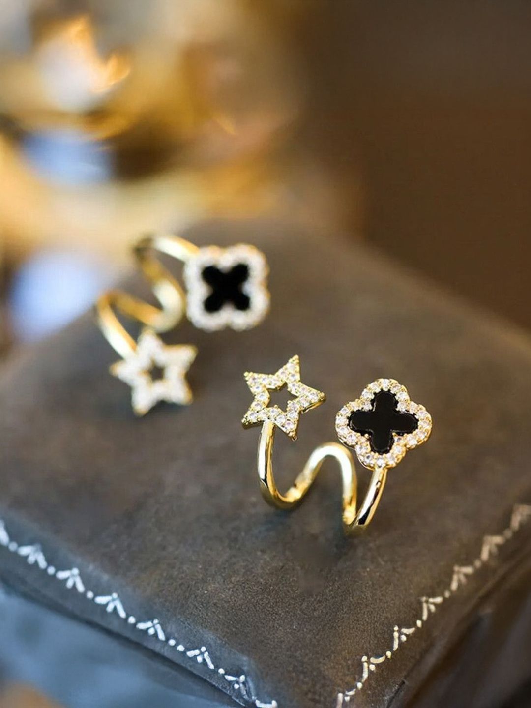PASU FASHION  Artificial Stones Studded Enamelled Star Shaped Studs