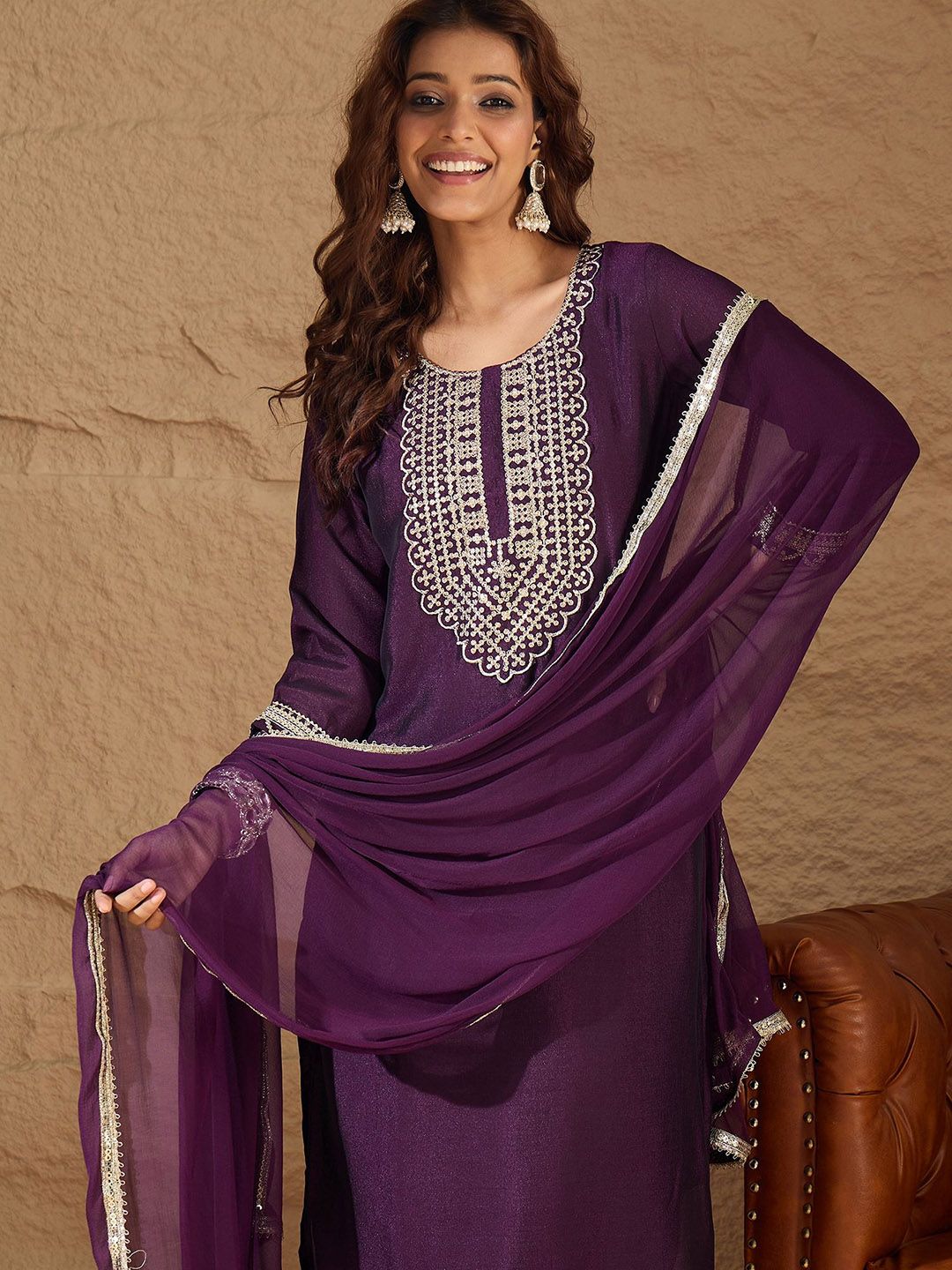 VredeVogel Women Ethnic Motifs Embroidered Kurta with Trousers & Dupatta