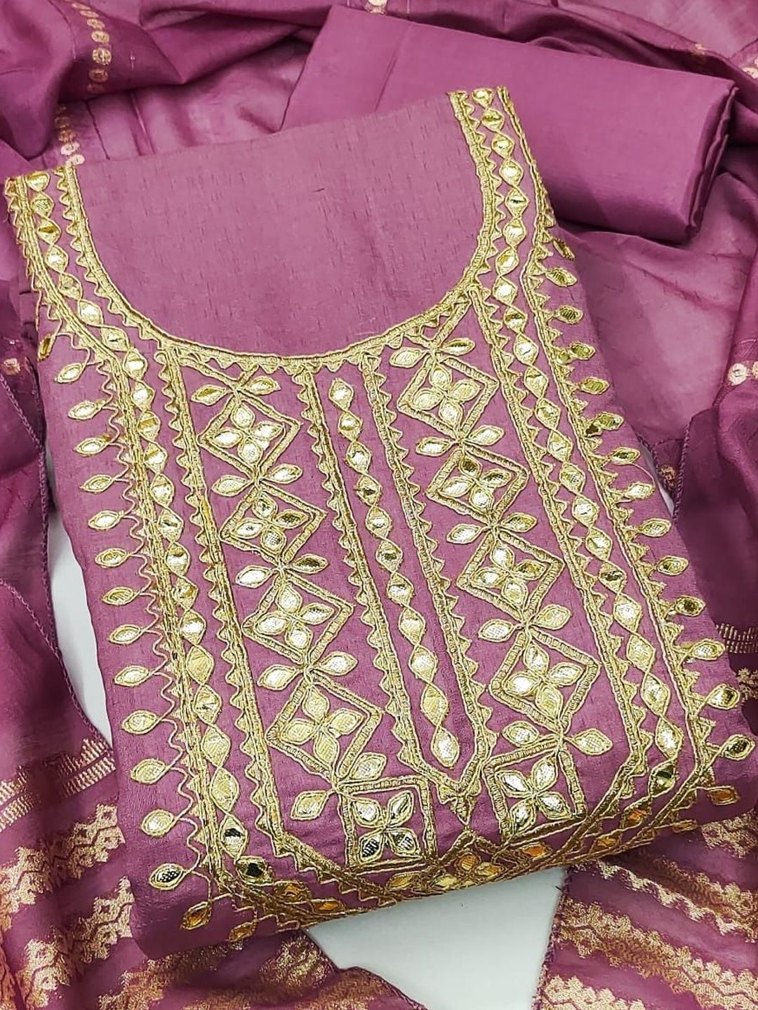 Blue Barbari Silk Embroidery Work Unstitched Dress Material
